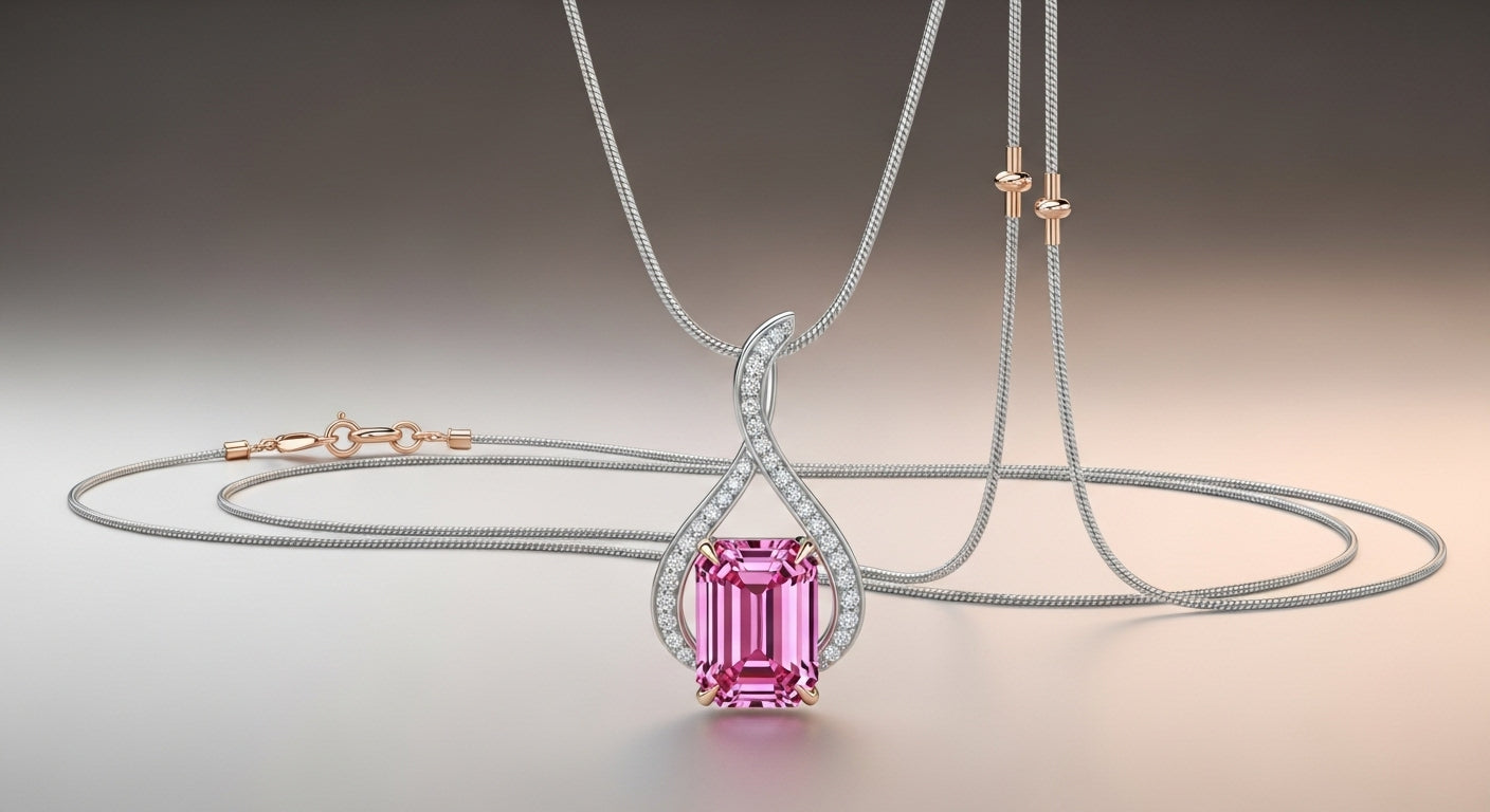 Emerald cut Pink diamond neckless
