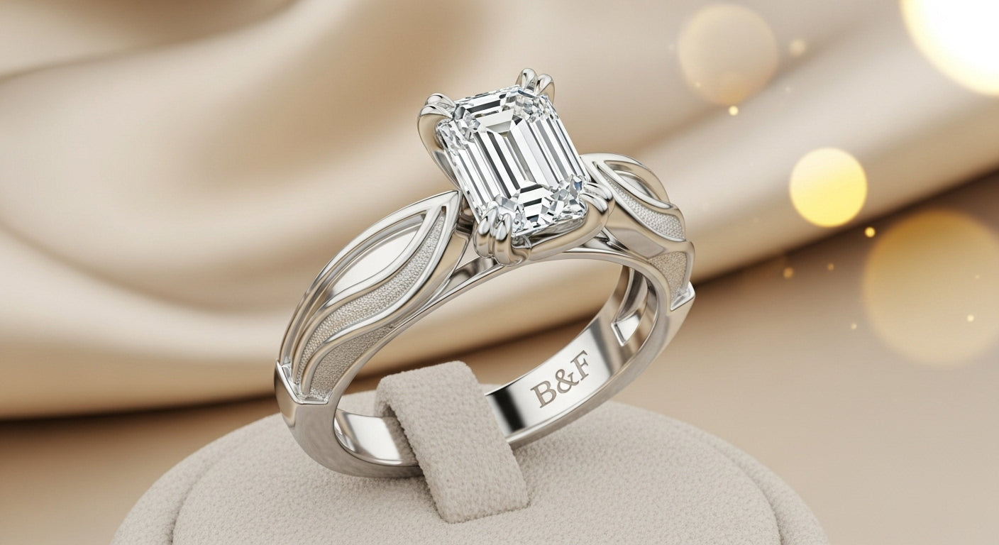 B&F signature emerald cut diamond ring