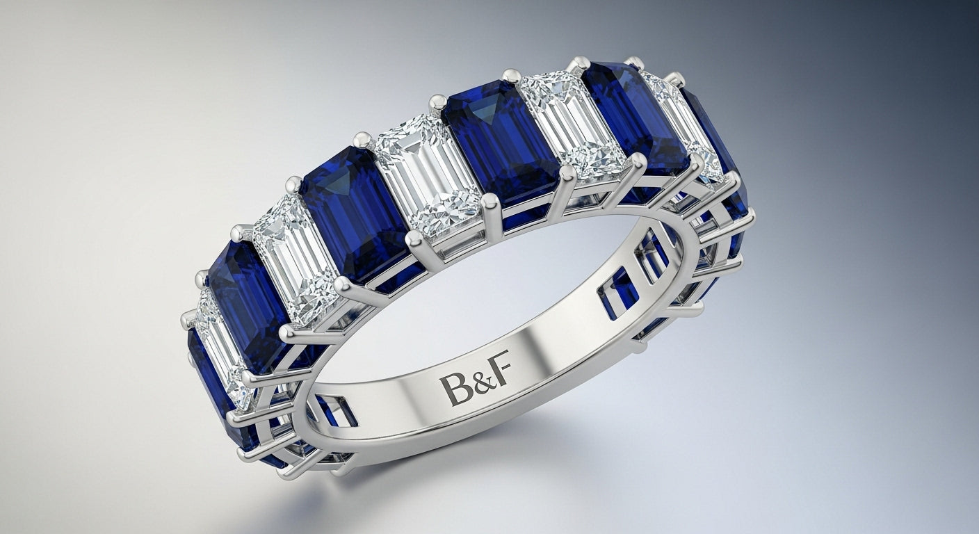 Emerald cut Sapphire eternity ring