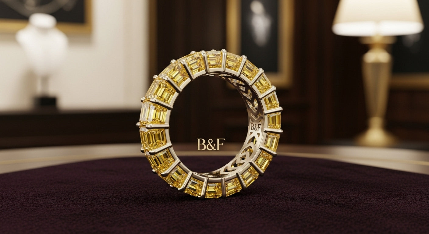 Yellow diamond emerald cut eternity ring