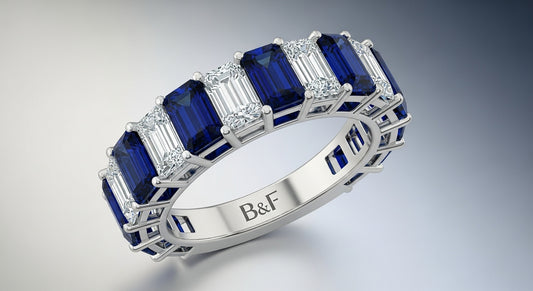 Emerald cut Sapphire eternity ring